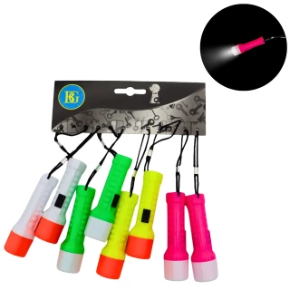 PORTE-CLES LAMPE DE POCHE 9CM AVEC PILES 4 COULEURS ASSORTIES