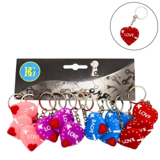 PORTE-CLES COEUR 4CM 4 COULEURS ASSORTIES