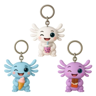 KAWAII PORTE-CLES AXOLOTL 4.5CM 3 COULEURS ASSORTIES