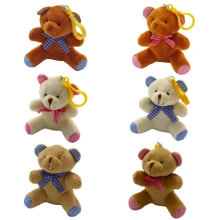 PORTE-CLES PELUCHE OURS NOEUD 10CM 3 COULEURS ASSORTIES