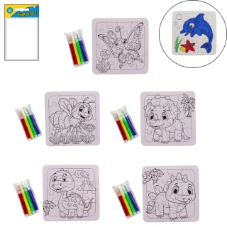 PUZZLE DI COLORARE 16 PEZZI 14X14CM CON PENNE IN FELTRO 6 MODELLI ASSORTITI