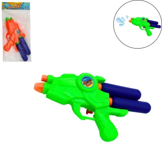 PISTOLET A EAU DOUBLE JET 28CM 3 COULEURS ASSORTIES
