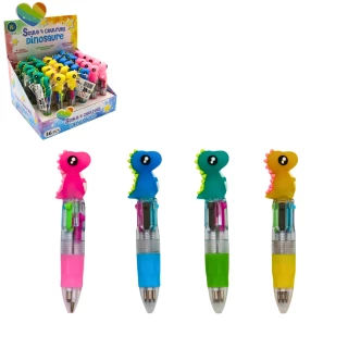 STYLO BILLE 4 COULEURS DINOSAURE 10CM 4 MODELES ASSORTIS