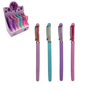 STYLO BILLE CRISTAUX 16.5CM 4 COULEURS ASSORTIES