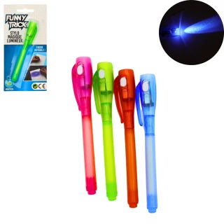 STYLO MAGIQUE LUMINEUX + LAMPE 13CM AVEC PILES 4 COULEURS ASSORTIES