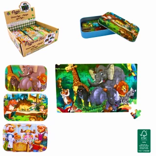 PUZZLE 60 PEZZI IN LEGNO 14X22CM SCATOLA DI METALLO