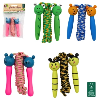 CORDE A SAUTER POIGNEE ANIMAL EN BOIS 2.10M 4 MODELES ASSORTIS