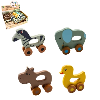 HOLZTIERE MIT ROLLEN 10-13CM 4 SORTIMENT