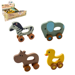 GIOCO ANIMALE SU RUOTE IN LEGNO 10-13CM 3 MODELLI ASSORTITI
