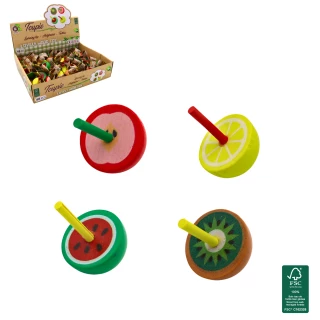 TOUPIE FRUIT EN BOIS 5CM 4 MODELES ASSORTIS