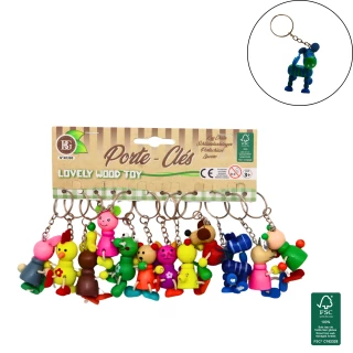 PORTE-CLES ANIMAL EN BOIS 8-9CM 12 MODELES ASSORTIS