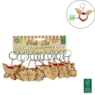 PORTE-CLES CADRE PHOTO A PEINDRE EN BOIS 6X4CM 4 MODELES ASSORTIS