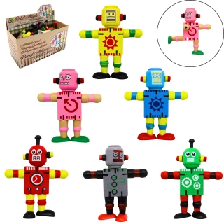 FIGURINA ROBOT ARTICOLATO IN LEGNO 12CM 6 MODELLI ASSORTITI