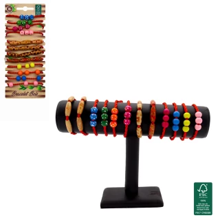 BRACCIALE IN LEGNO CON PERLINE 6CM 3 MODELLI ASSORTITI