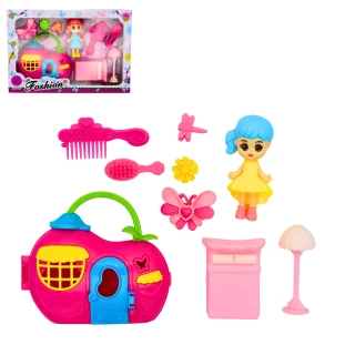 BAMBOLA 9CM CON CASA 2 COLORI ASSORTITI