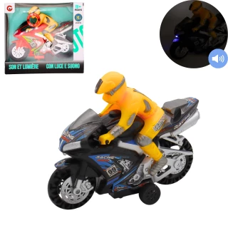 MOTO A FRIZIONE SUONO E LUCE 18CM CON BATTERIE 3 COLORI ASSORTITI