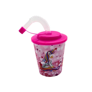 BICCHIERE DA BICCHIERE UNICORNO 9CM 250ML 3D + PAGLIA