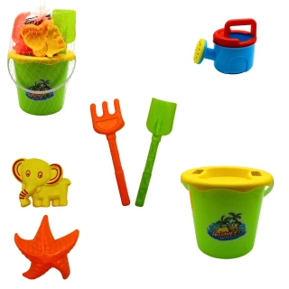 SEAU DE PLAGE 15CM 7 PIECES 3 COULEURS ASSORTIES