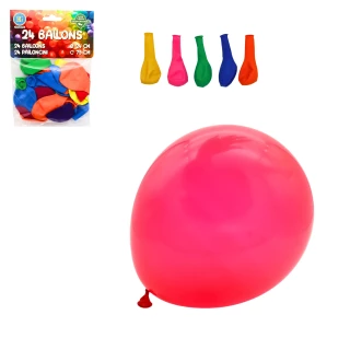 BALLONS - 24 PIECES DIAMETRE 24CM 8 COULEURS ASSORTIES